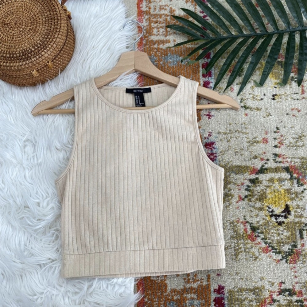 Beige Ribbed Tank Top